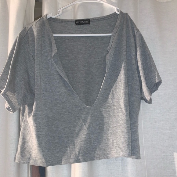Plunging neck grey cropped t shirt - Picture 1 of 2